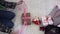 Woman hand untie ribbon at gift box on table for christmas and new year concept.