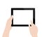 Woman hand using digital tablet technology blank screen display on white background vector design