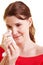 Woman with handkerchief crying