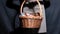 Woman hands with a basket full of fresh baked bread