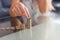 Woman hands build coin columns closeup