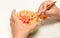 Woman hands carved watermelon show step