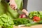 Woman hands chopping vegetables