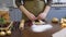 woman hands cooking christmas pastry biscuits cutting out dough figures put tray