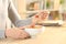 Woman hands dieting eating cereal bowl at home