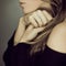 Woman hands and hair closeup sensual beautiful studio portrait