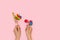 Woman hands holding assorted lollipops