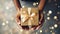 Woman hands holding elegant present gift box with golden ribbon on navy blue background with gold bokeh