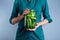 Woman Hands Holding Jar Salty Pickles Cucumber