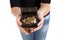 Woman hands holding old antique treasure chest