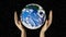 Woman hands holding planet earth with space background. 3d render animation