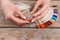 Woman hands holding summer nail samples.