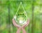 Woman hands over green forest hold water drop