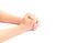 Woman hands praying on white background