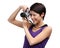 Woman hands retro photographic camera