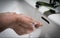 Woman hands in the sink soaped