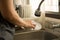 Woman hands with sponge washing dishes