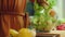 Woman hands tossing vegetable salad. Female cooking fresh healthy meal.