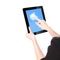 Woman hands using tablet pc and finger touch cloud