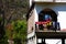 Woman hanging Laundry on balcony home of highlanders