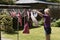 Woman hanging washing out to dry