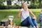 Woman Happiness Picnic Food Nature Park Outdoors Concept