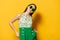 woman happy beautiful  style sunglasses young fashion emotion stylish yellow