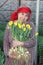 Woman on harvesting of tulips