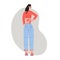 Woman has eczema on her back, she suffering and feelling pain. Flat vector illustration. Healthcare, pain, sickness