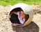 Woman hatching out of large egg