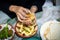 Woman having Arabic food in a restaurant