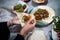 Woman having Arabic food in a restaurant