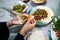 Woman having Arabic food in a restaurant