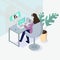 A woman having a conference call with a work colleague online. Vector illustration in an isometric projection.