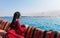 Woman having fun on a dhow boat cruise