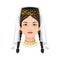 Woman Head Dressed in Traditional Georgian Knitted Hat with Indigenous Embroidery Vector Illustration