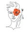 Woman head lineart drawing with red poppy flower instead of eye. Modern continuous line vector illustration of head and