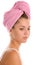 Woman with head wrapped towel