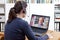 Woman headset video call professor