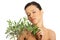 Woman with health skin and with olive tree