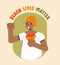 Woman with heart Black lives matter campaign poster banner support black people to gain equal rights, human unity of different