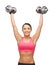 Woman with heavy steel dumbbells