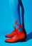 Woman heels color romantic style lady red young shoe modern blue fashionable concept trend