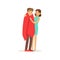 Woman helping a man wrapped in red a blanket, first aid vector Illustration