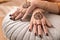 Woman with henna tattoos on hands, closeup. Traditional mehndi