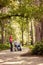 Woman with her disabled happy father in wheelchair enjoying time