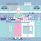 A woman in her kitchen cooking, with food. Home atmosphere, healthy food, world food day. Flat vector