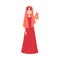 Woman or Hestia Greek Goddess stands holding flame in hand cartoon style