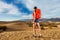 Woman hiker in Death valley with backpack