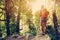 Woman hiker enjoy the view at tropical forest